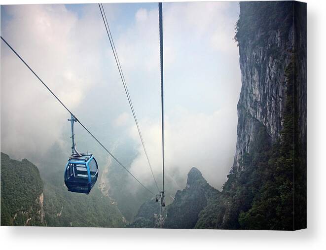 Outdoors Canvas Print featuring the photograph Cable Car In Tianmen Forest National by Ed Freeman
