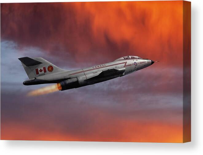 Canadian Armed Forces Canvas Print featuring the mixed media Canadian Supersonic Sunset by Erik Simonsen