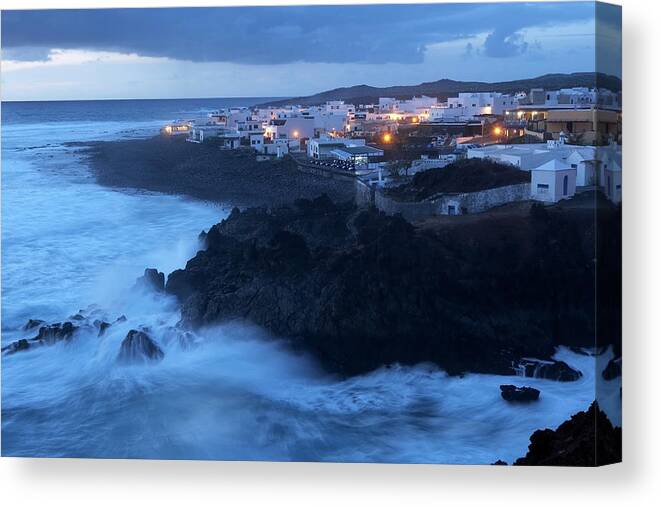 Water's Edge Canvas Print featuring the photograph Canary Islands, Lanzarote, El Golfo by Wilfried Krecichwost