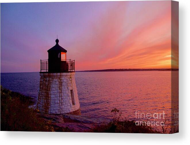 Lighthouse Canvas Print featuring the photograph Castle Hill Lighthouse at Sunset by Melissa OGara