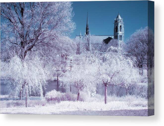 Branch Brook Park Canvas Print featuring the photograph Cathedral Basilica The Sacred Heart IR by Susan Candelario