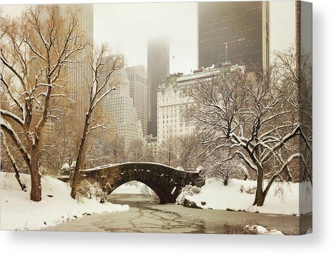 Central Park Bridge Canvas Print featuring the photograph Central Park Bridge by Wiff Harmer