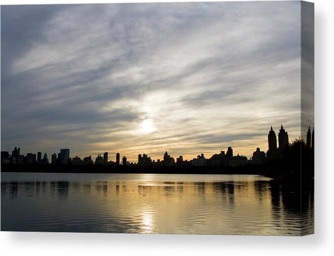 Central Park Canvas Print featuring the photograph Central Park Reservoir, Sunset And by Toshi Sasaki