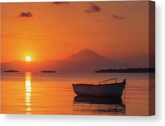 Aegean Sea Canvas Print featuring the photograph Chalkidiki Sunrise by Evgeni Dinev