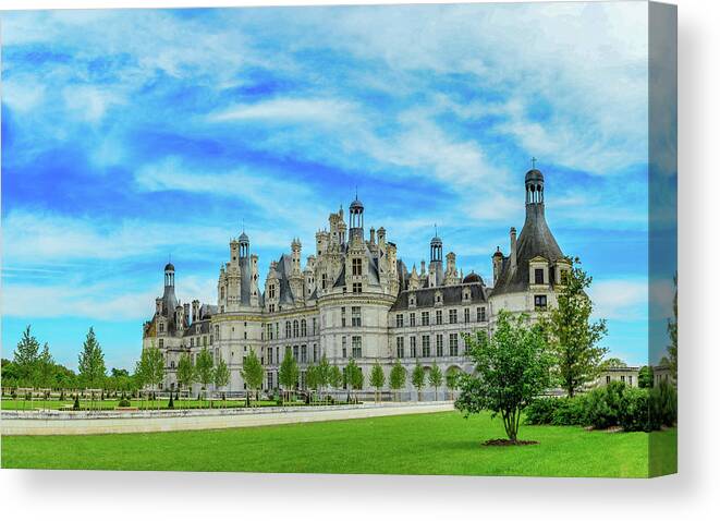 Loire Valley Canvas Print featuring the photograph Chateau Chambord Panorama by Marcy Wielfaert
