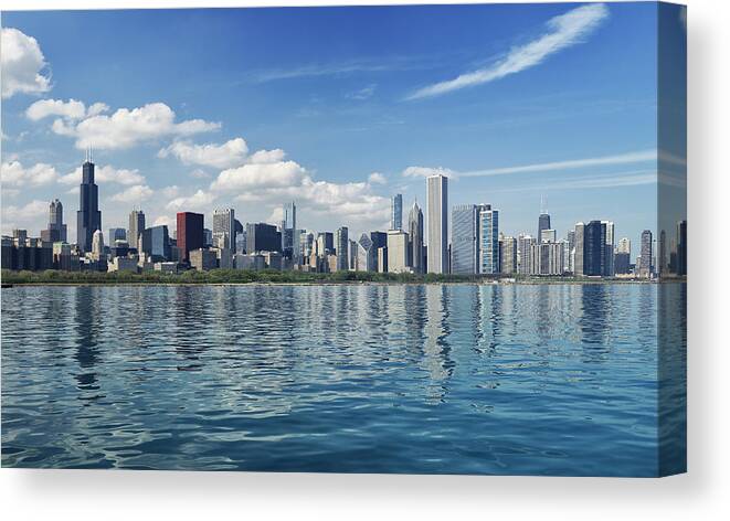 Lake Michigan Canvas Print featuring the photograph Chicago City And Lake Michigan by Fstoplight