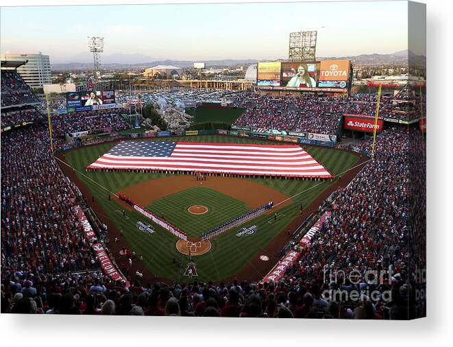 American League Baseball Canvas Print featuring the photograph Chicago Cubs V Los Angeles Angels Of by Sean M. Haffey