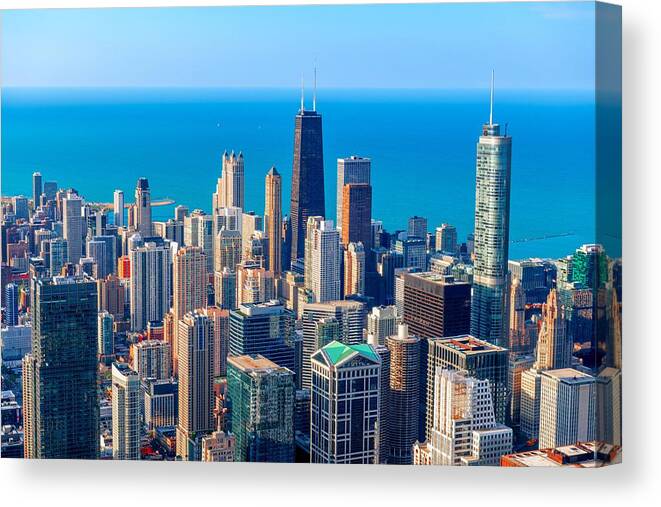 Landscape Canvas Print featuring the photograph Chicago, Illinois, Usa Aerial Downtown by Sean Pavone
