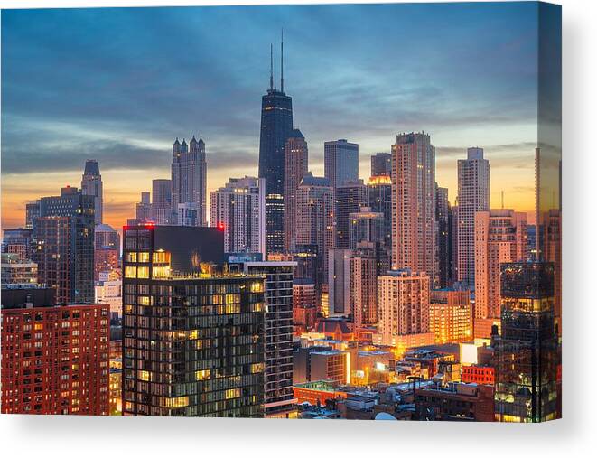 Landscape Canvas Print featuring the photograph Chicago, Illinois, Usa Downtown Rooftop by Sean Pavone