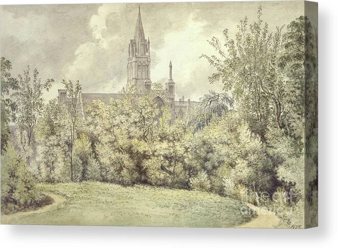 Grass Canvas Print featuring the painting Christ Church Cathedral From The Deans Garden, 10 June 1775 Watercolor by John Baptist Malchair