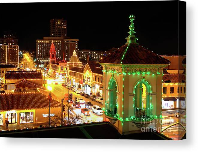  Canvas Print featuring the photograph Christmas Along Broadway in Kansas City by Jean Hutchison
