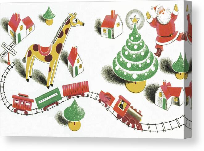 Animal Canvas Print featuring the drawing Christmas Scene by CSA Images