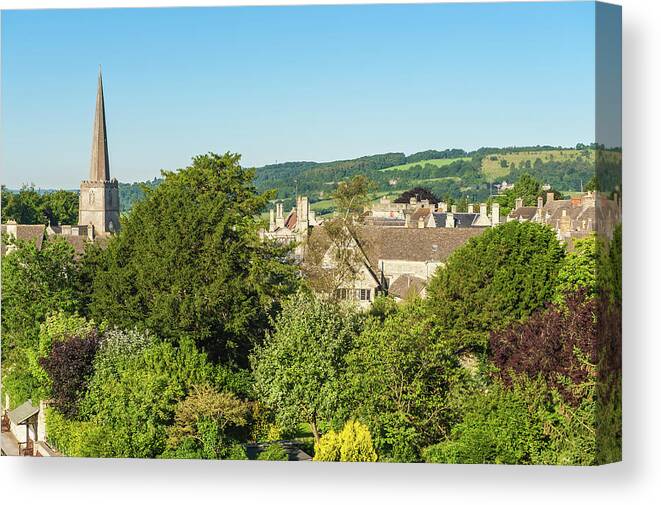Scenics Canvas Print featuring the photograph Church Spire And Country Homes In by Fotovoyager