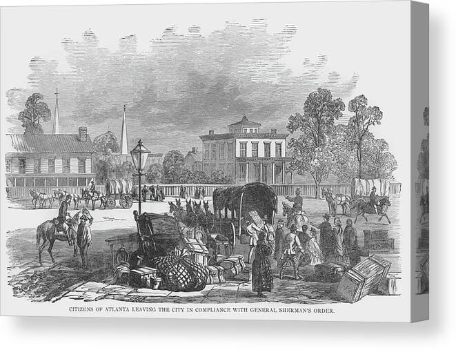 Civilians Canvas Print featuring the painting Citizens of Atlanta move out per orders of General Sherman by Frank Leslie
