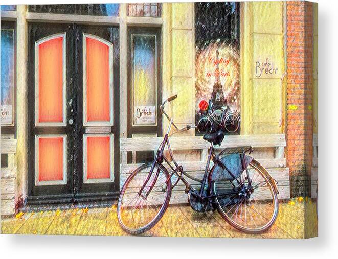 Amsterdam Canvas Print featuring the photograph City Bike Downtown Oil Painting by Debra and Dave Vanderlaan