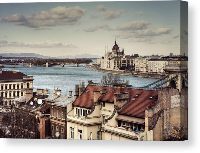 Tranquility Canvas Print featuring the photograph Cityscape Of Budapest by By Matthew Heptinstall