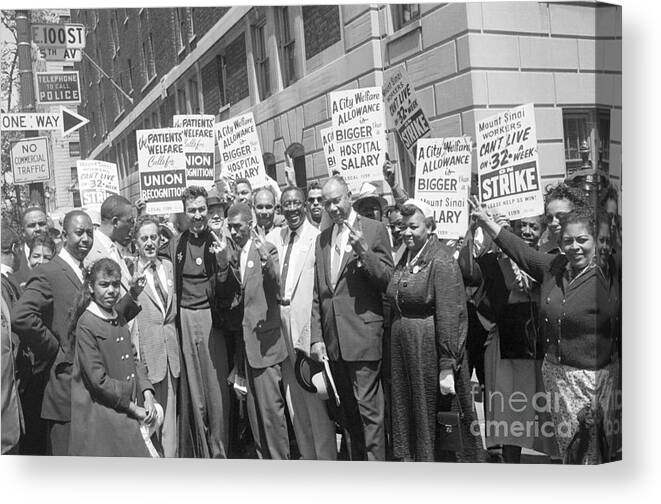 Employment And Labor Canvas Print featuring the photograph Clayton Powell With Picketers Striking by Bettmann