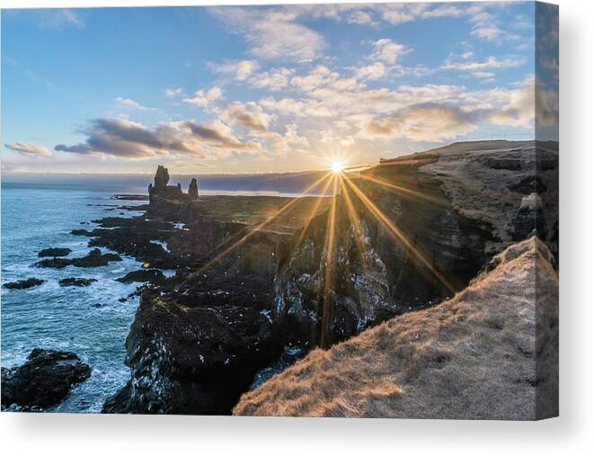 Iceland Canvas Print featuring the photograph Cliffs of Londgrangar by Arthur Oleary