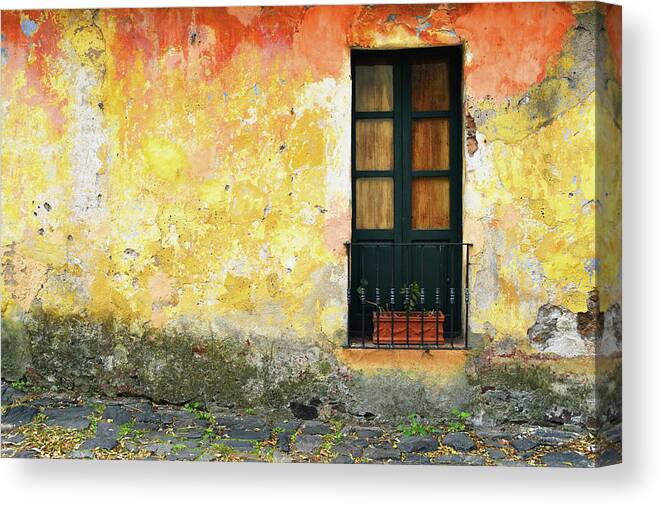 Residential District Canvas Print featuring the photograph Closeup Of Old Window At Colonia by Astridsinai