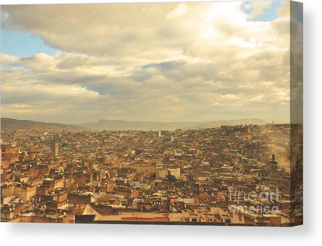 Building Exterior Canvas Print featuring the photograph Cloudy morning in Fez by Yavor Mihaylov