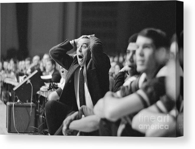People Canvas Print featuring the photograph Coach Van Breda Kolff Reacting To Game by Bettmann