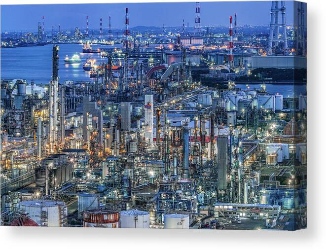 Landscape Canvas Print featuring the photograph Coastal Industrial Area by Kobayashi Tetsurou