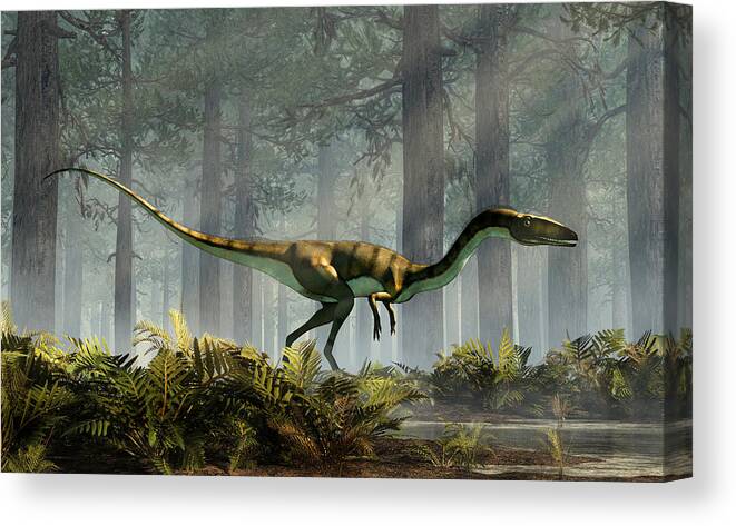 Coelophysis Canvas Print featuring the digital art Coelophysis in a Forest by Daniel Eskridge