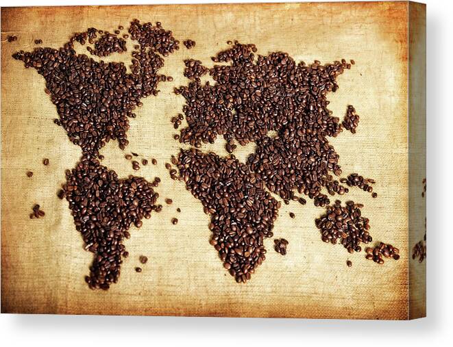 Globe Canvas Print featuring the photograph Coffee Beans Map by Lisegagne