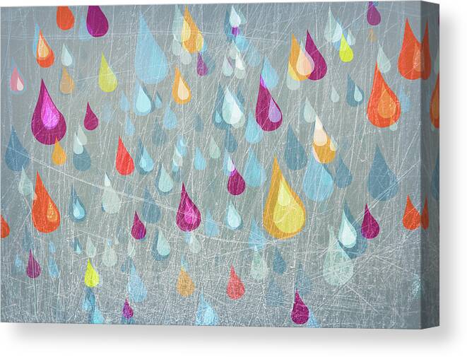 Orange Color Canvas Print featuring the digital art Colored Rain Drops Falling by Jutta Kuss