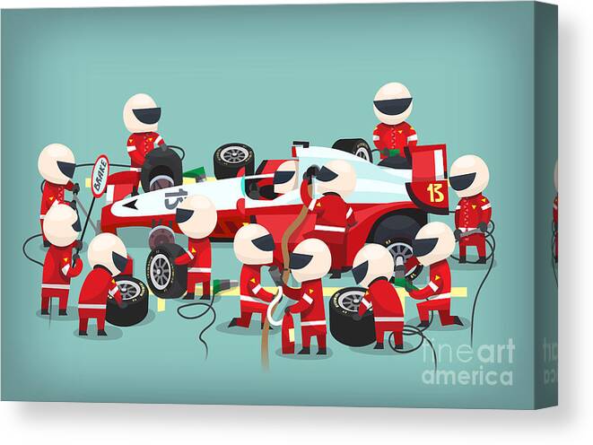 Auto Canvas Print featuring the digital art Colorful Illustration With Pit Stop by Yauhen Paleski