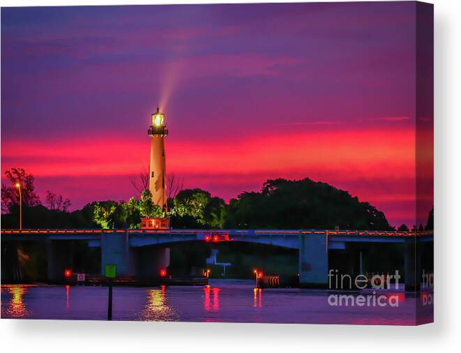 Lighthouse Canvas Print featuring the photograph Colorful Jupiter Light by Tom Claud