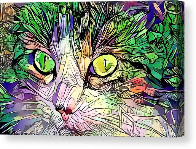 Coloring Book Canvas Print featuring the digital art Coloring Book Kitty Green Eye by Don Northup