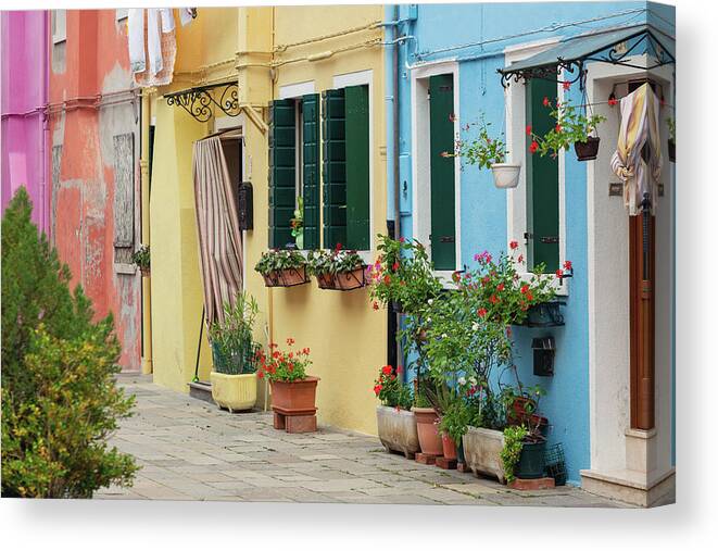 Burano Canvas Print featuring the photograph Colors of Burano Italy #4 by Melanie Alexandra Price
