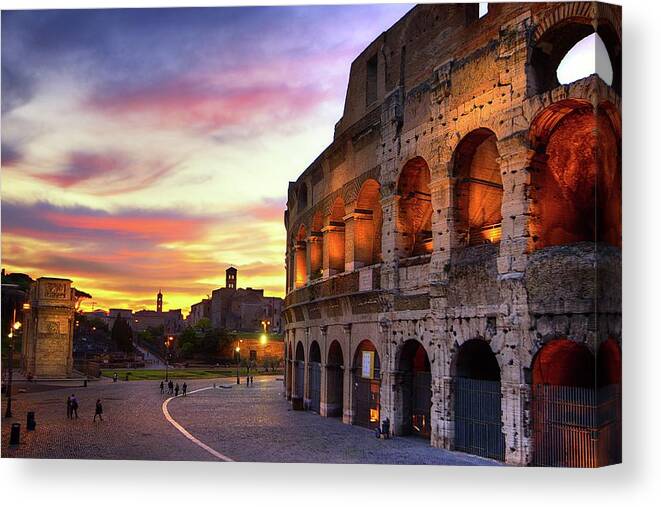 Arch Canvas Print featuring the photograph Colosseum At Sunset by Christopher Chan