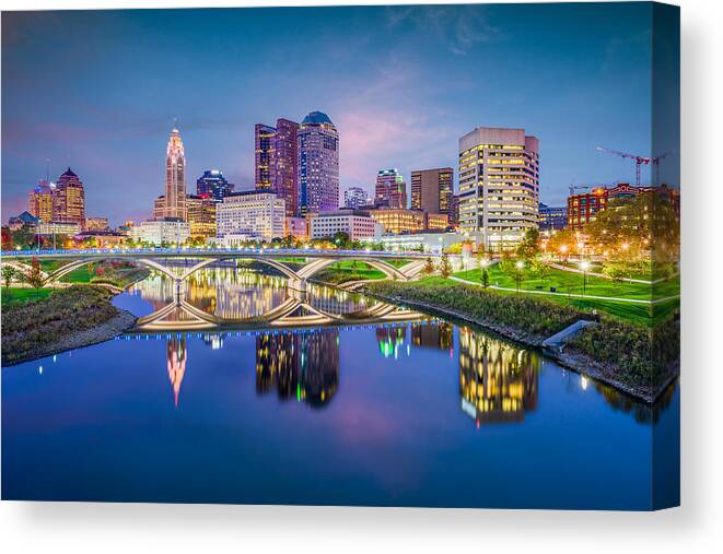 Landscape Canvas Print featuring the photograph Columbus, Ohio, Usa Skyline by Sean Pavone