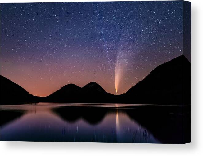 Comet Canvas Print featuring the photograph Comet Neowise Over Jordan Pond by Hua Zhu