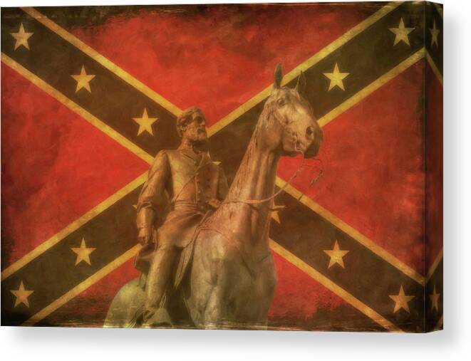 Confederate General Lee And Flag Canvas Print featuring the digital art Confederate General Lee and Flag by Randy Steele