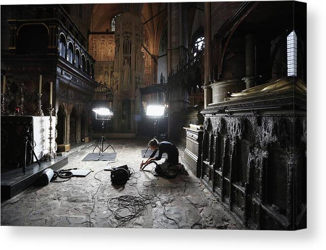Environmental Conservation Canvas Print featuring the photograph Conservation Staff At Westminster Abbey by Oli Scarff