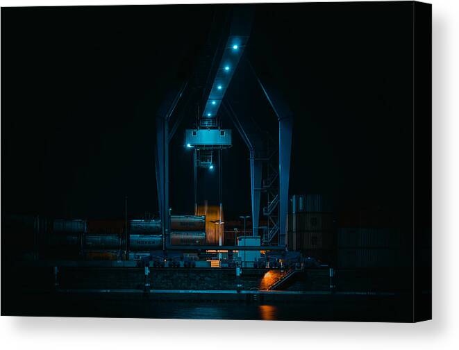 Night Canvas Print featuring the photograph Container Harbor by Roland Weber