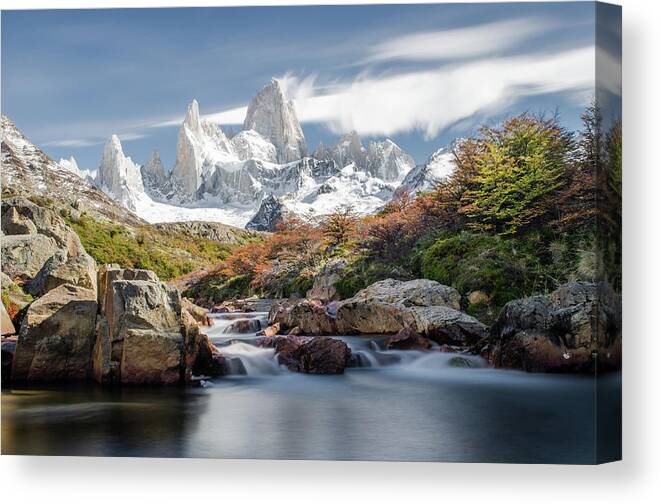 Scenics Canvas Print featuring the photograph Corre Fitz Roy In Patagonia, Argentina by Www.johnbarwood.com