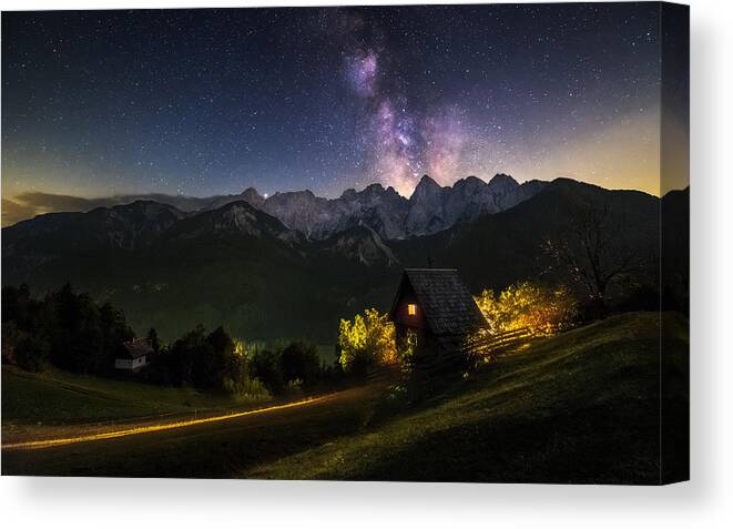 Milky Canvas Print featuring the photograph Cottage Below The Mountains by Ales Krivec