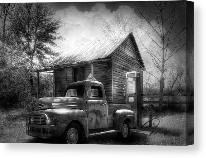 Black Canvas Print featuring the photograph Country Olden Days Black and White by Debra and Dave Vanderlaan