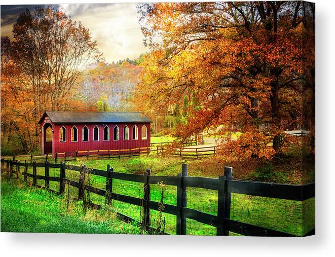 Andrews Canvas Print featuring the photograph Country Red in Autumn by Debra and Dave Vanderlaan