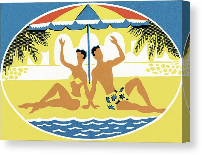Adult Canvas Print featuring the drawing Couple on the Beach by CSA Images
