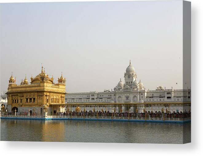 Golden Canvas Print featuring the digital art Crowds Queueing At Golden Temple, Amritsar, Punjab, India, Asia by David Fettes