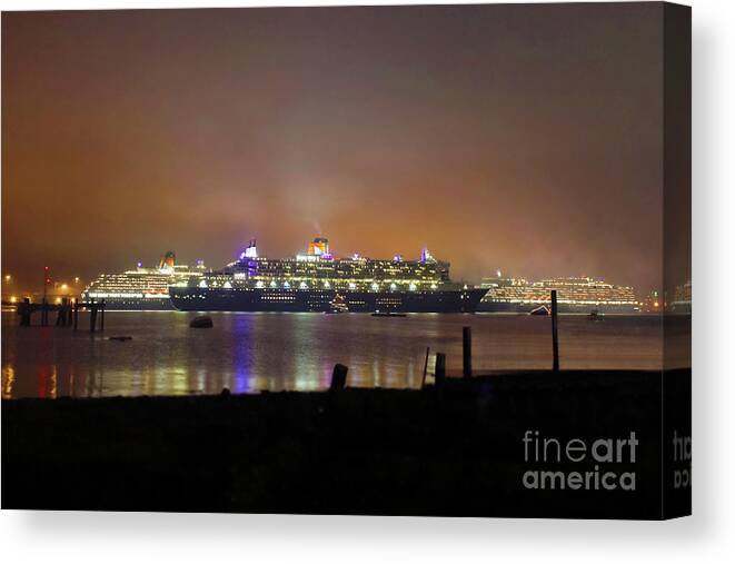 Cunard's 3 Queens Canvas Print featuring the photograph Cunard's 3 Queens by Terri Waters