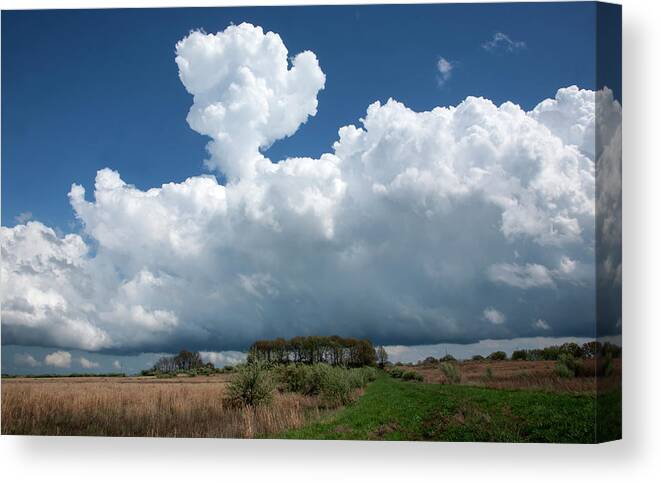 Thunderstorm Canvas Print featuring the photograph Dark Storm Clouds Over Field by Jygallery