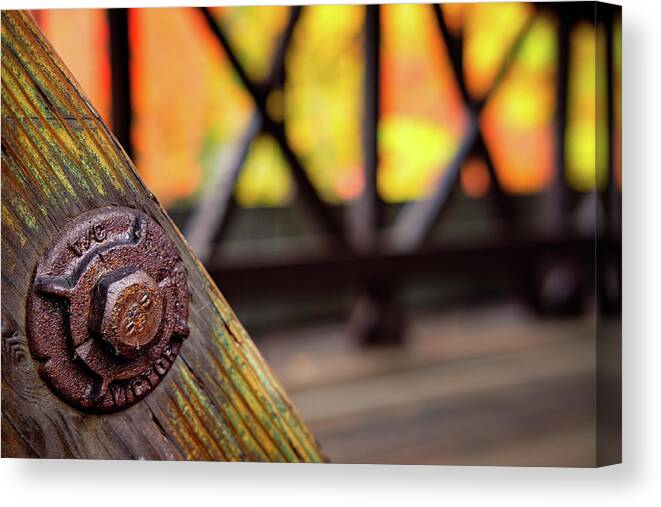 Autumn Canvas Print featuring the photograph Details On A Covered Bridge by Jeff Sinon