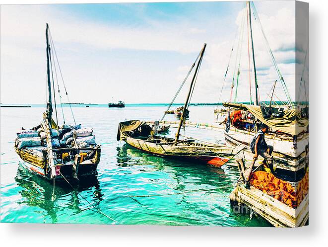 Africa Canvas Print featuring the photograph Dhow Sail Boats Zanzibar Tanzania 3735 - Coastal Ocean East Africa by Neptune - Amyn Nasser Photographer