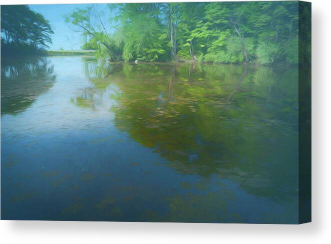 Digital Art Swamp Reflections Done In Blue Tones Canvas Print featuring the photograph Digital Art Swamp Reflections Done In Blue Tones by Anthony Paladino